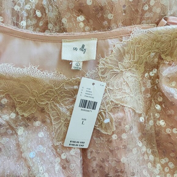 🌸💛Anthropologie En Elly V-Neck Lace Sequin Slip Midi Maxi Dress LARGE NWT $168 - Picture 11 of 11